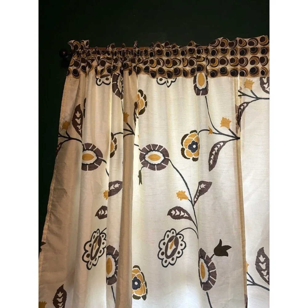 Pier 1 Imports West End Window Curtain Panels Floral Boho Cream Gold Brown Set 2